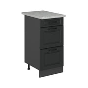 Mobiletto base per cucina R-Line Antracite rustico/Antracite 40 cm con cassetti, marmo AP Vicco