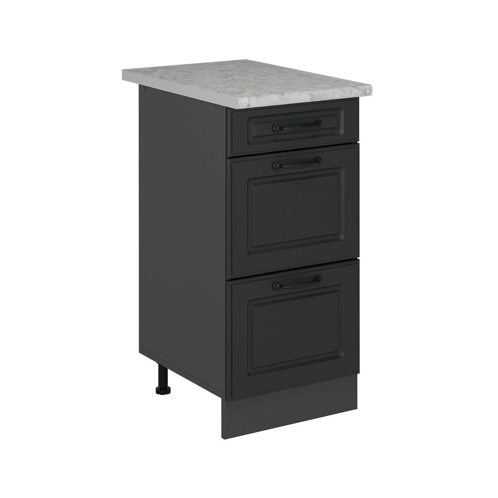 Mobiletto base per cucina R-Line Antracite rustico/Antracite 40 cm con cassetti, marmo AP Vicco