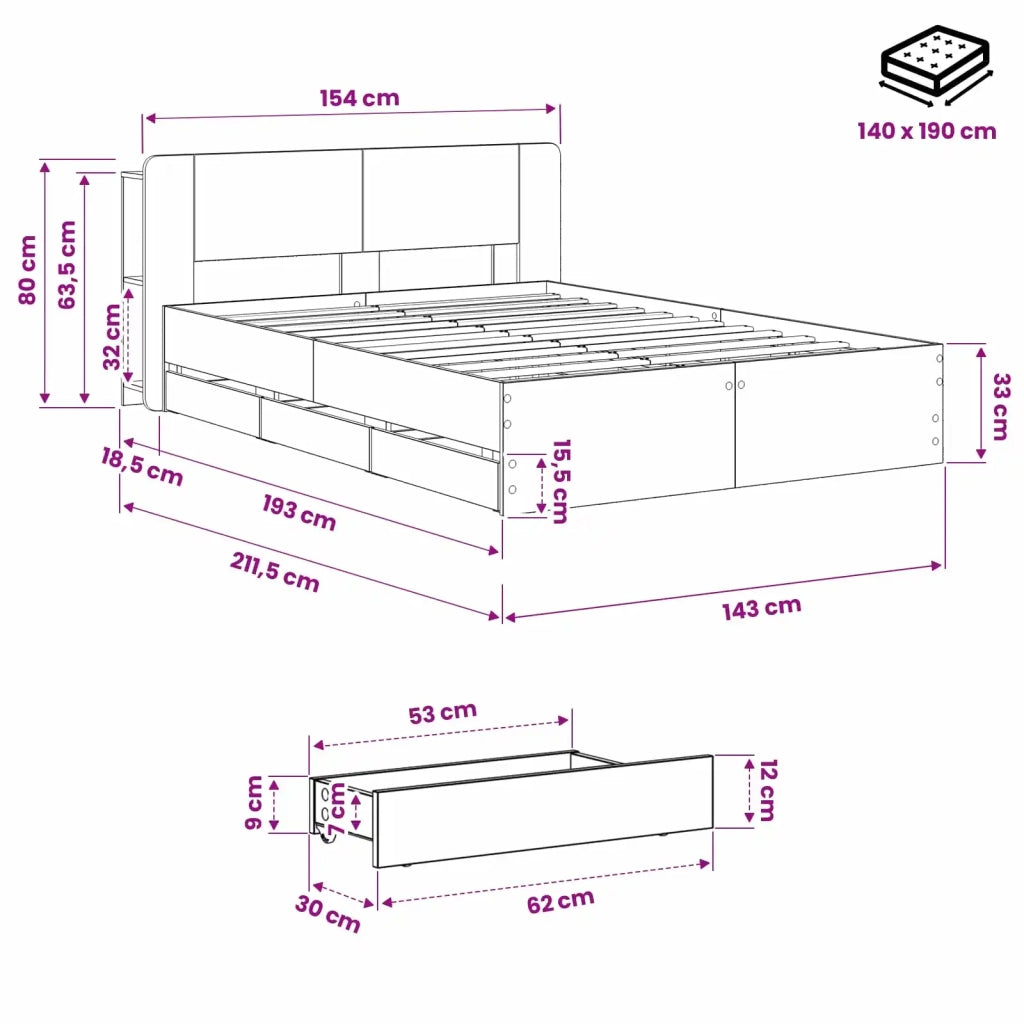 Struttura del letto con stoccaggio e testata Rovere Artigianale 3445820