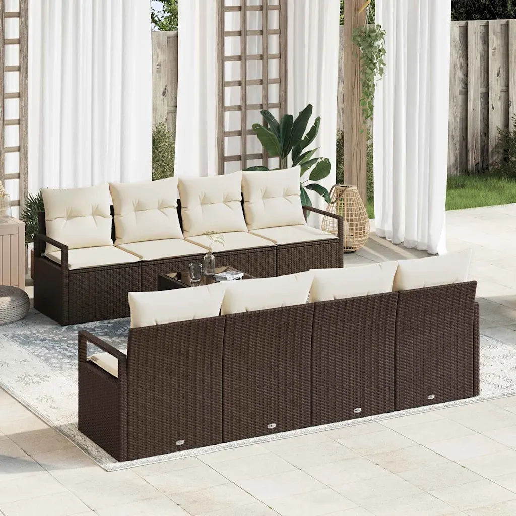 Set di divani con cuscino 7 pcs Marrone e Crema polyrattan 3346308