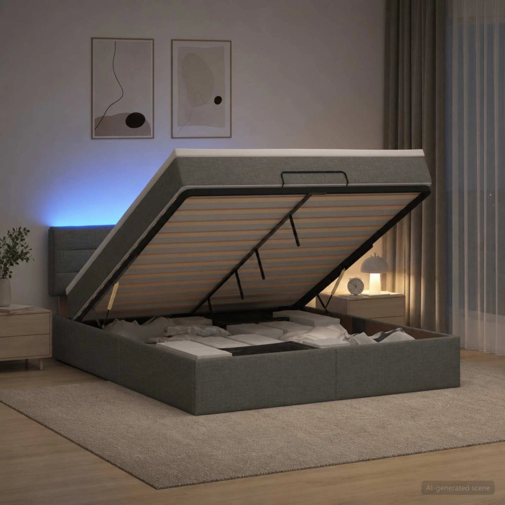 Letto Ottomano con Materasso e LED Grigio Scuro 180 x 200 cm 3456844