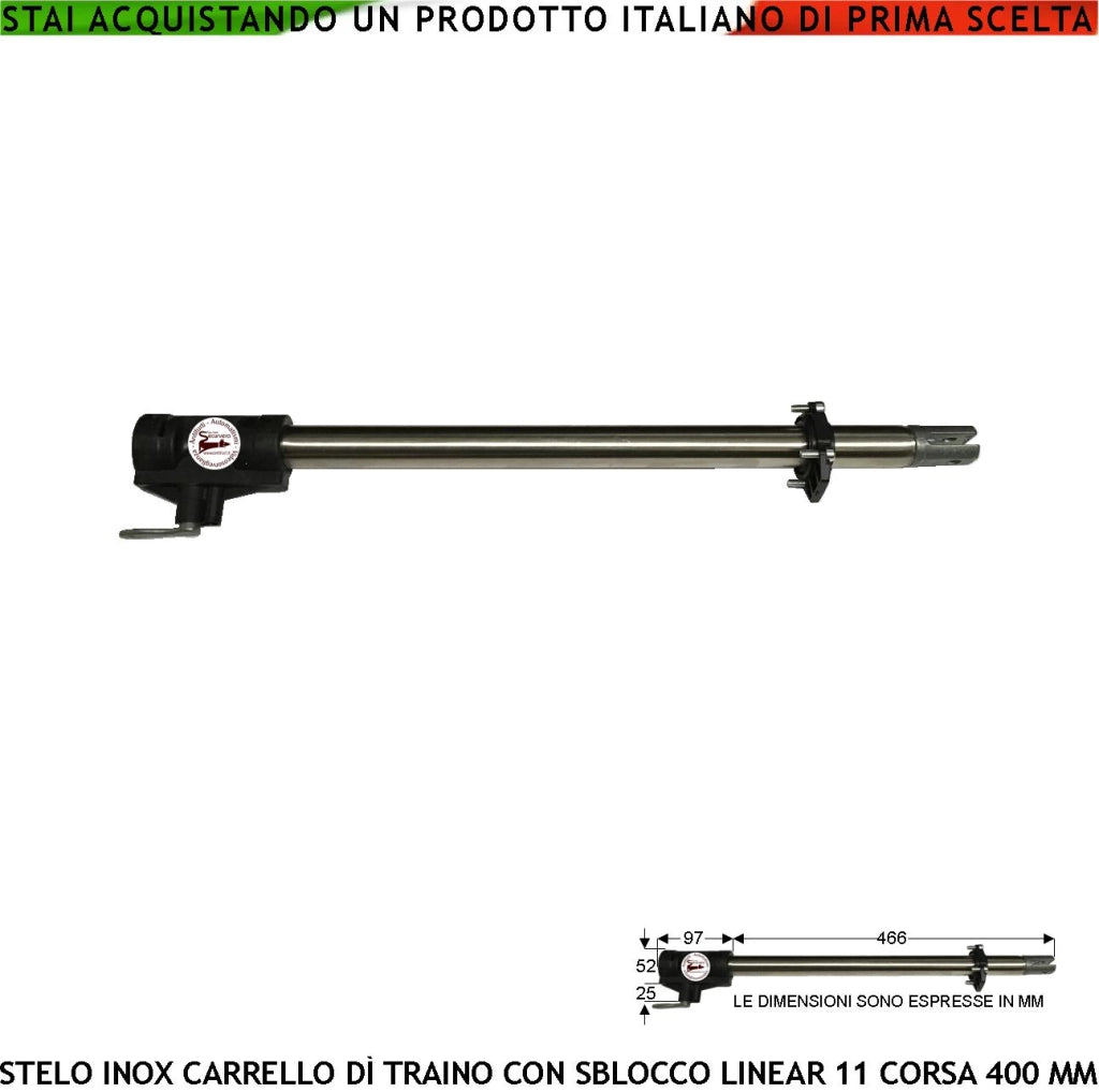 Tubo Acciaio Inox 942 Corsa 400 mm Completo di Carrello di Traino Con Sblocco Emergenza a Chiave Ricambio per Motori Cancello Automatico 942 LINEAR 11 SV-ML4 VH 400 VH 230 BH 24 Sopporta Spinta 200 Kg