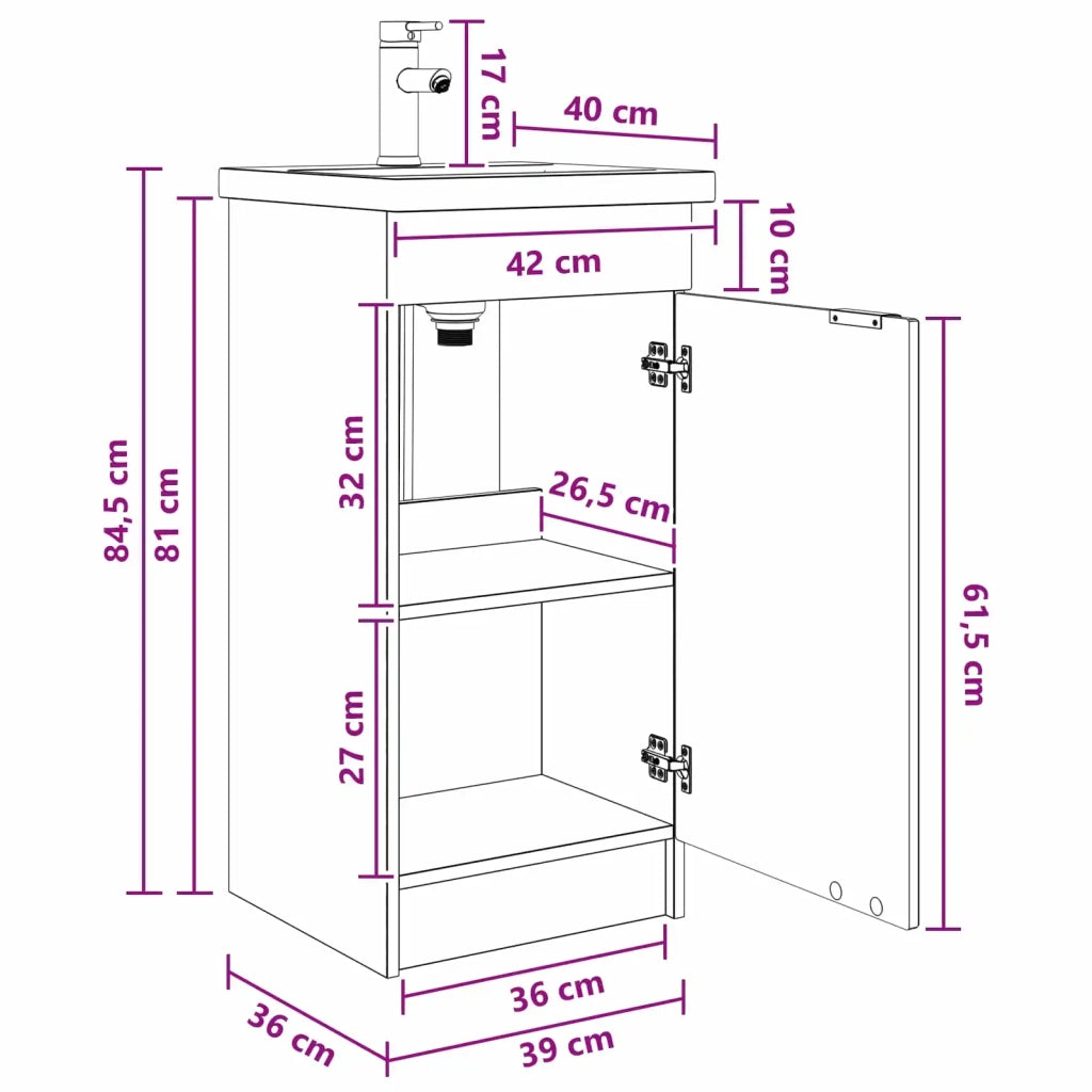 Mobile da bagno con Lavabo | Armadio Lavabo Nero 42 x 40 x 84,5 cm