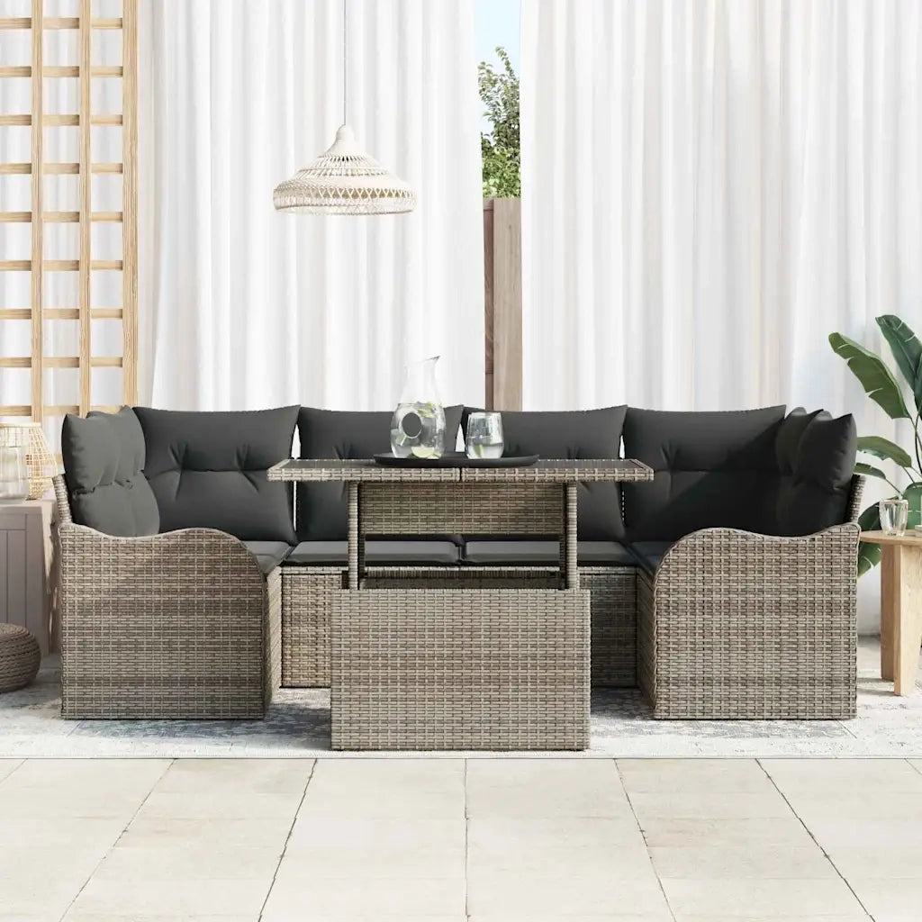 Set Divano da Giardino 7 pcs Grigio Rattan in Polipropilene