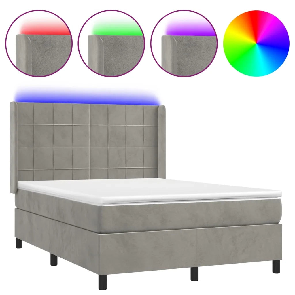 Letto a Molle Materasso e LED Grigio Chiaro 140x190 cm Velluto 3139559