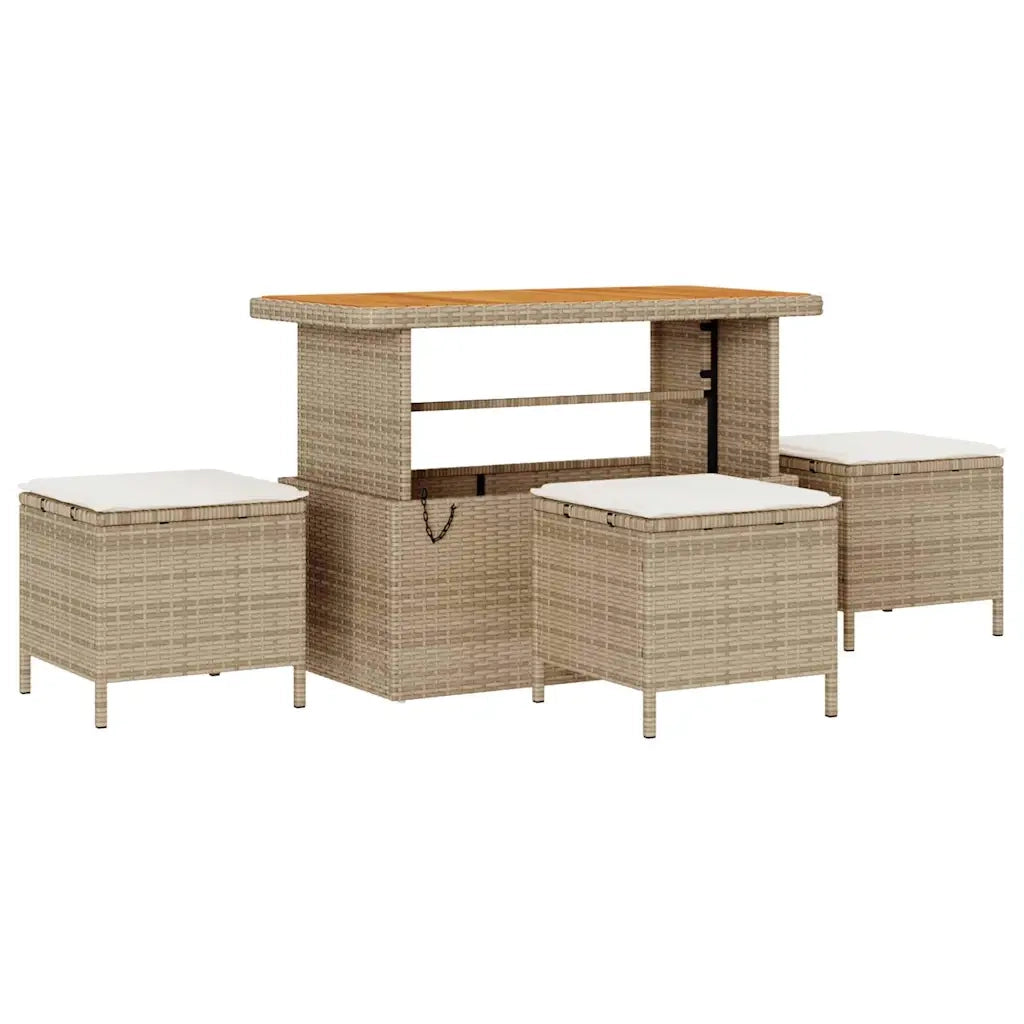 Set Divano da Giardino con cuscino 9 pcs Beige Poly Rattan
