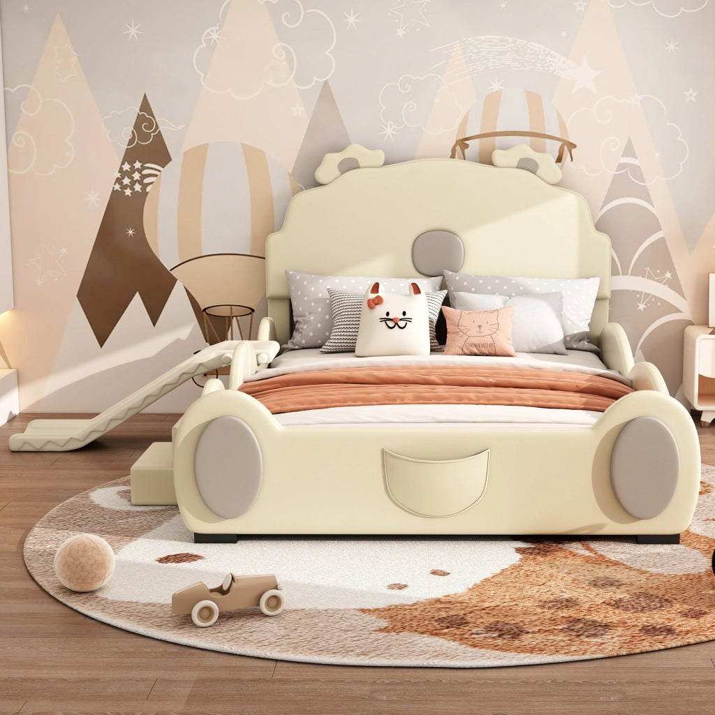 letto per bambini in pu beige 140 x 200 cm