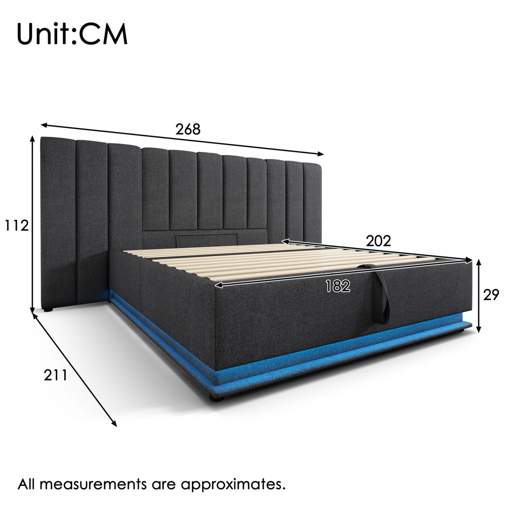 Letto matrimoniale contenitore 180x200 cm con LED, USB e USB-C