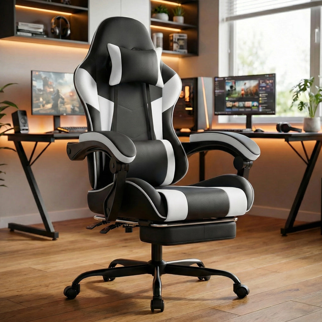 SEDIA GAMING Ergonomica in PVC Nero e Bianco