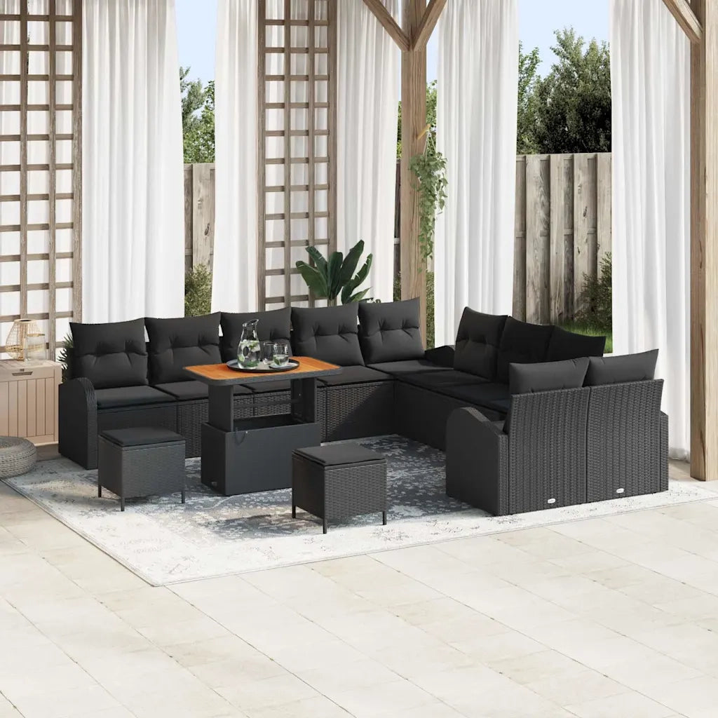 Set Divano da Giardino con cuscino con cuscino 13 pcs Nero