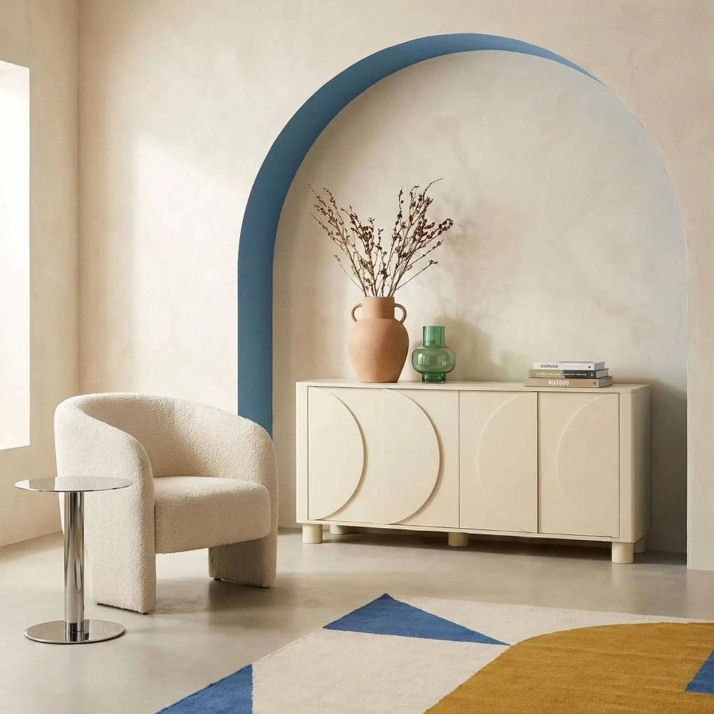 Credenza effetto legno di mango 4 ante, 155cm, beige