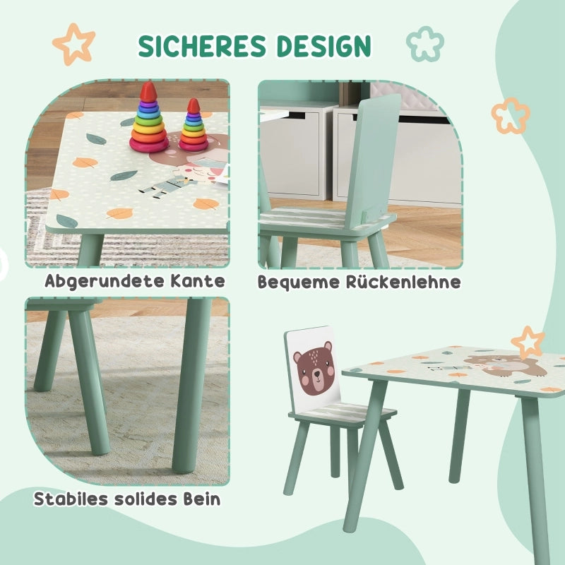 Tavolino per bambini con 2 sedie, set da salotto per bambini con 1 tavolo e 2 sedie, simpatico motivo animali, set per bambini dai 3 agli 8 anni,