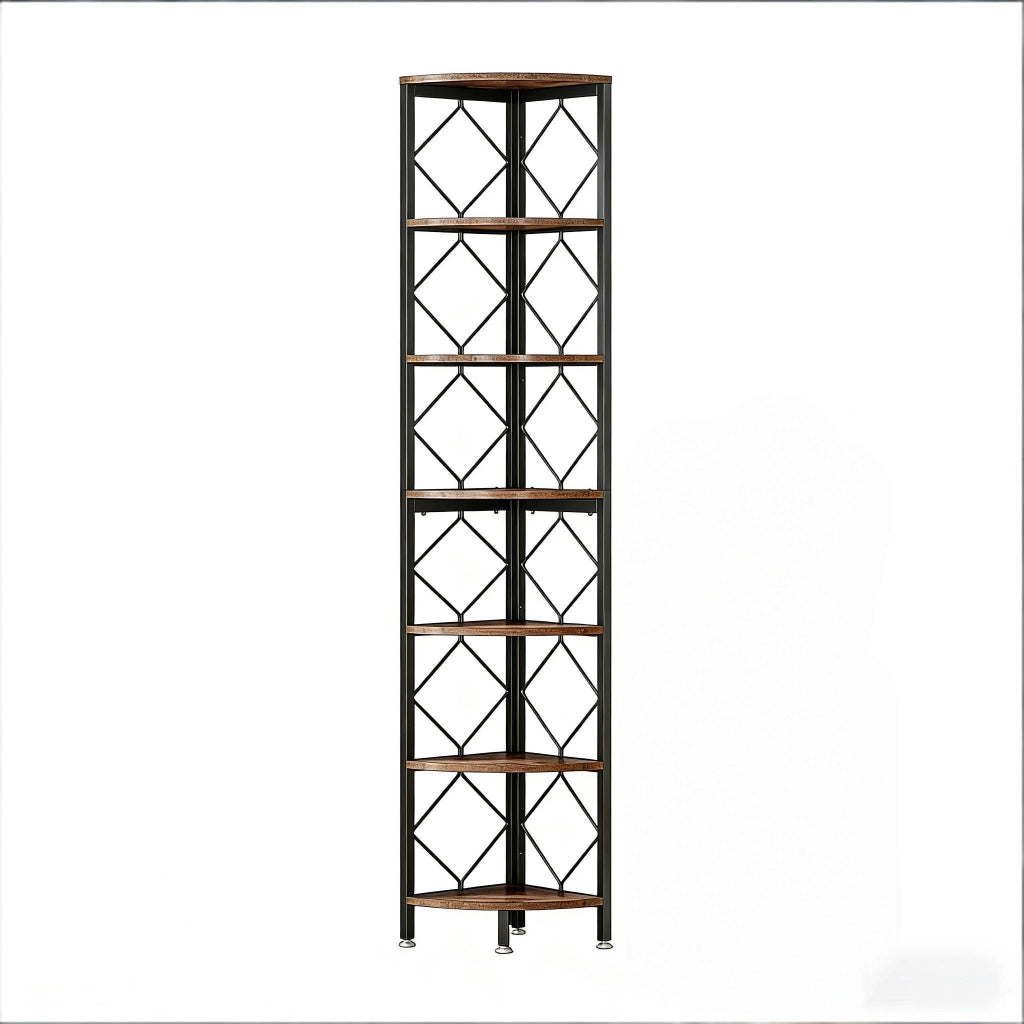 LIBRERIA AD ANGOLO 7 RIPIANI NERO/MARRONE IN METALLO E LEGNO