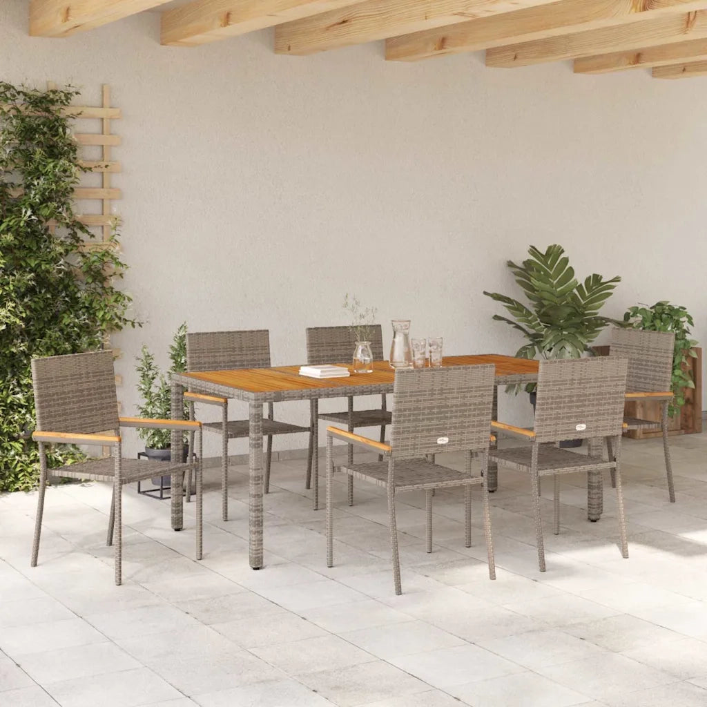 Set da Pranzo per Giardino 7 pcs Grigio polyrattan