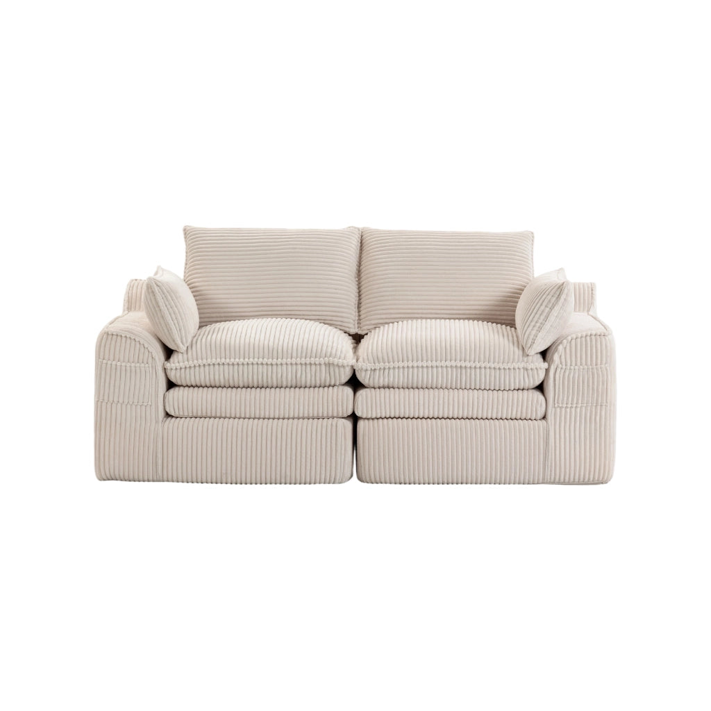Divano 2 Posti in Tessuto a Coste con Cuscini ¨C MINIMAL ¨C Beige
