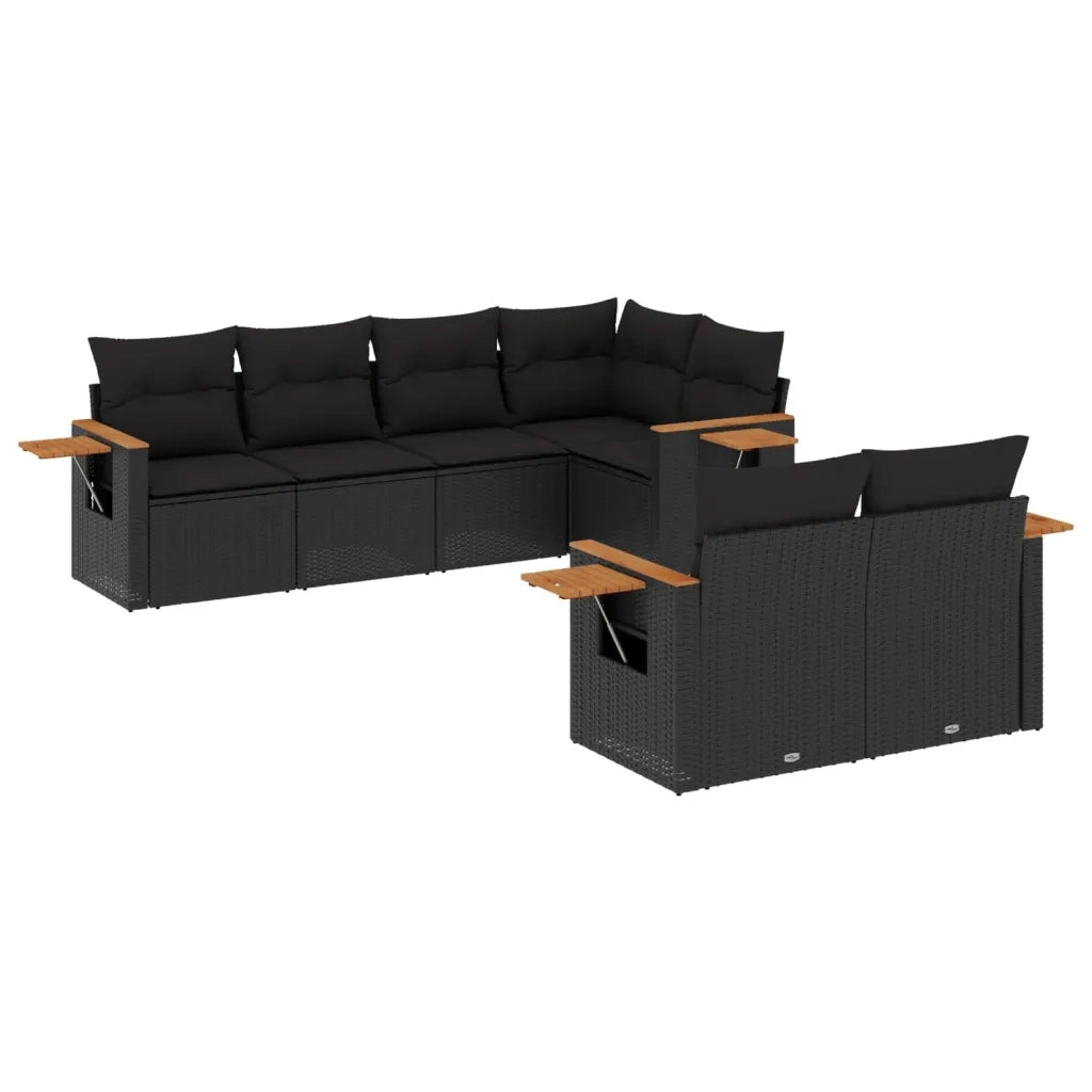 Set Divani da Giardino con Cuscini 7pz Nero Polyrattan 3226979