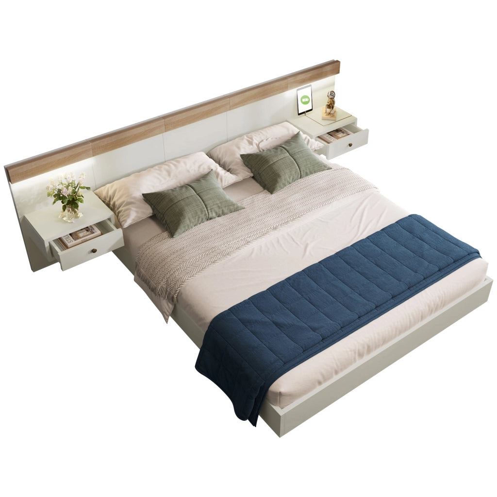Letto matrimoniale 180x200 cm con comodini LED