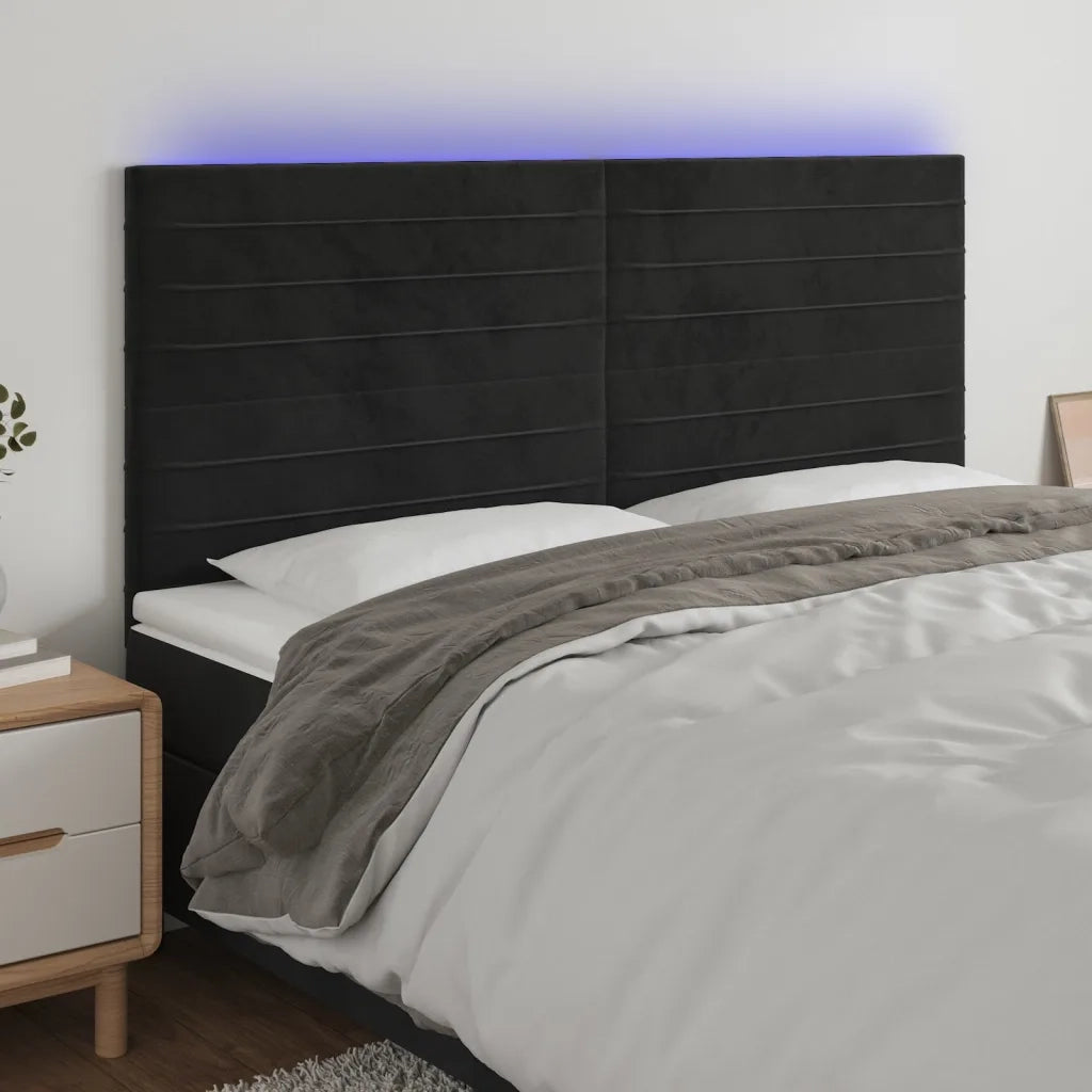 Testiera | Testata a LED Nera 160x5x118/128 cm in Velluto