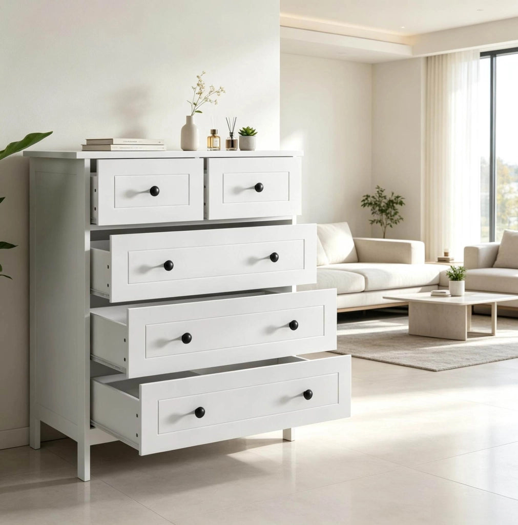 Cassettiera bianca a 5 cassetti 74x40x91 cm
