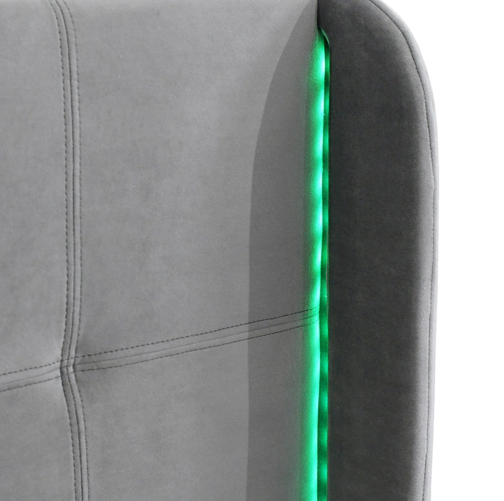 Letto matrimoniale imbottito in velluto con LED a 16 colori e testiera regolabile