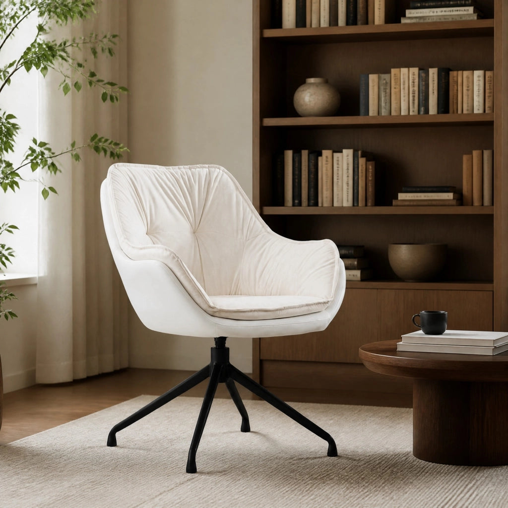 Poltrona da ufficio girevole a 360° in similpelle beige HOMVRA