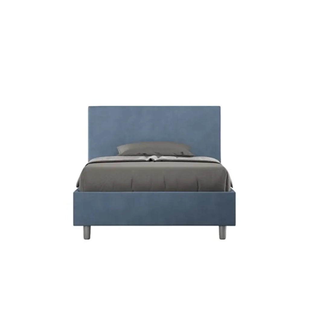 Letto una piazza e mezza con rete imbottito 120x210 microfibra blu Adele