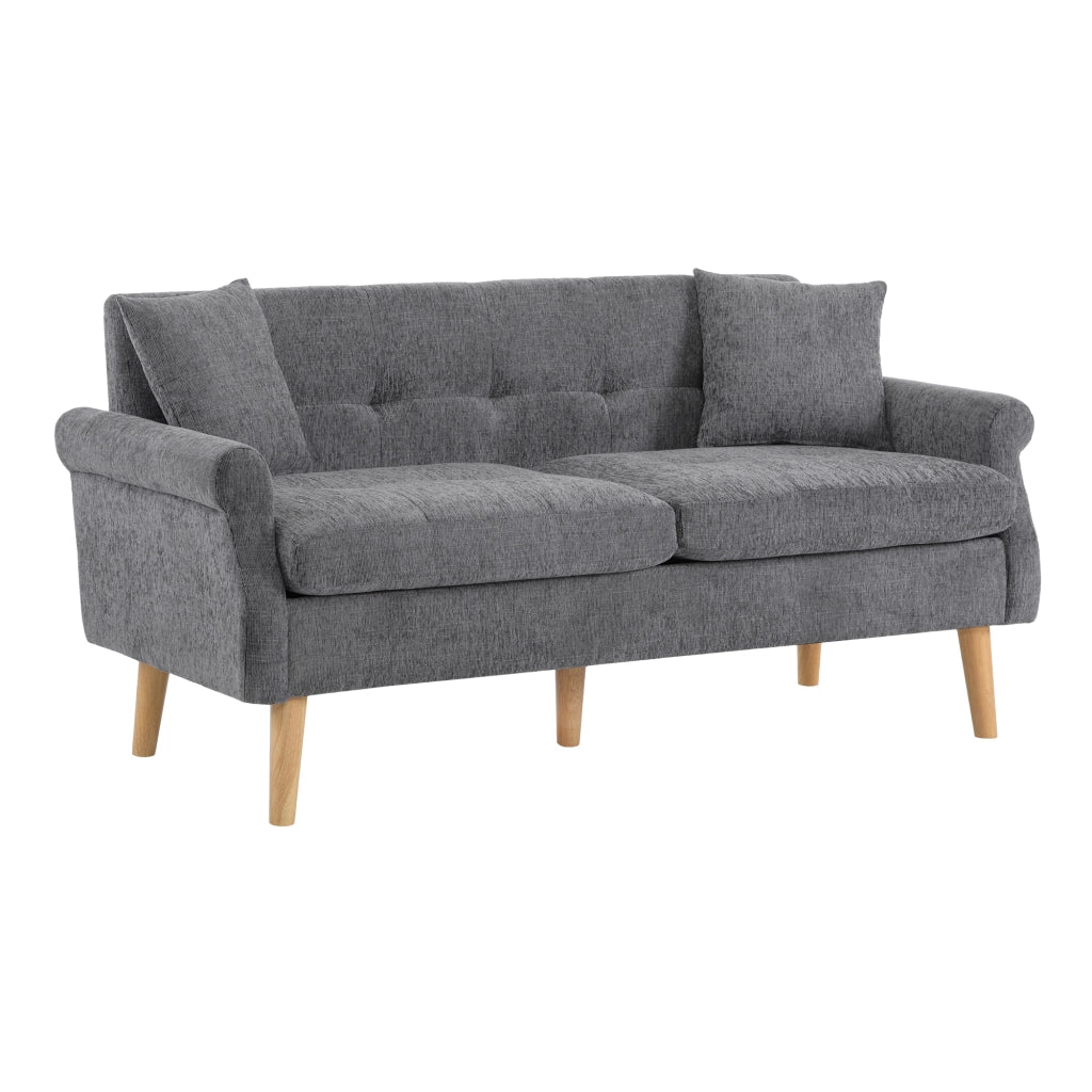 Divano 2 Posti in Tessuto Chenille con Cuscini Morbidi ¨C MINIMAL ¨C Grigio/Beige