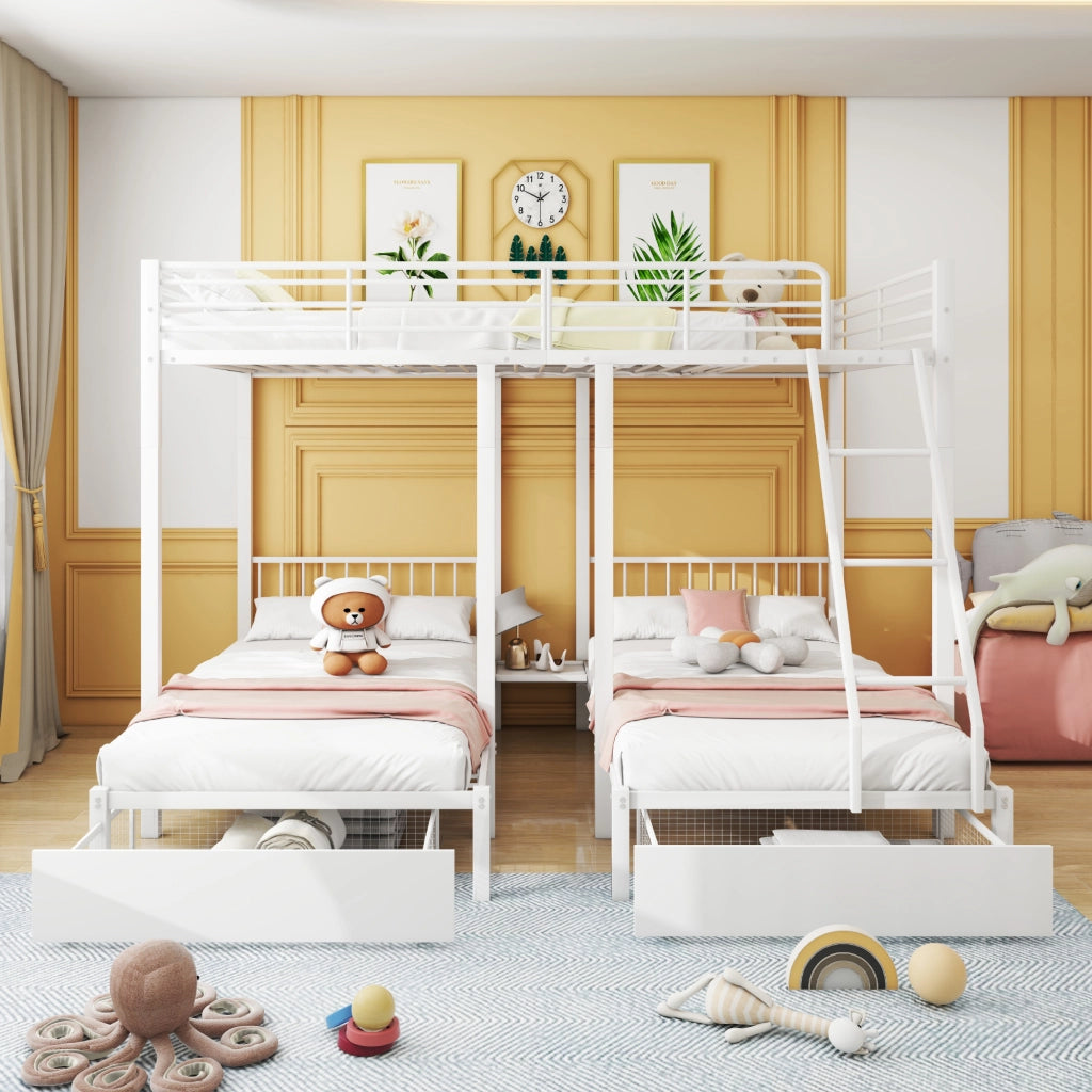Letto a castello triplo con cassetti metallo bianco 140x200 cm