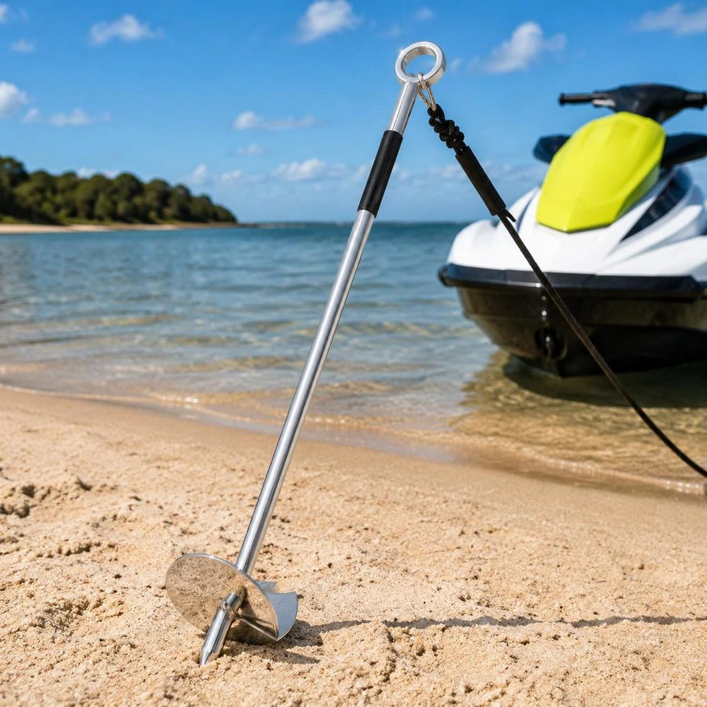 Sand Anchor For Beach And Sandbank, 45 Cm Screw Anchor Made Of 316 Stainless Steel With Removable Handle, Bungee Cord And Carrying Bag, For Jet Ski, PWC, Pontoon Kayak