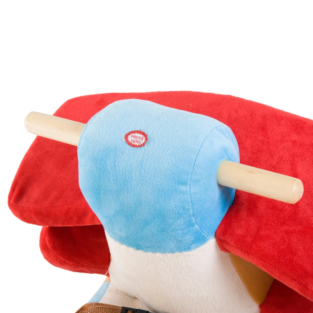 EasyComfort Cavallo a Dondolo a Forma di Aeroplano per Bambini di Età Superiore a 18 Mesi, Cacalluccio a Dondolo con Musica Incorporata in Legno Alamo, Max:60kg 60x33x45cm