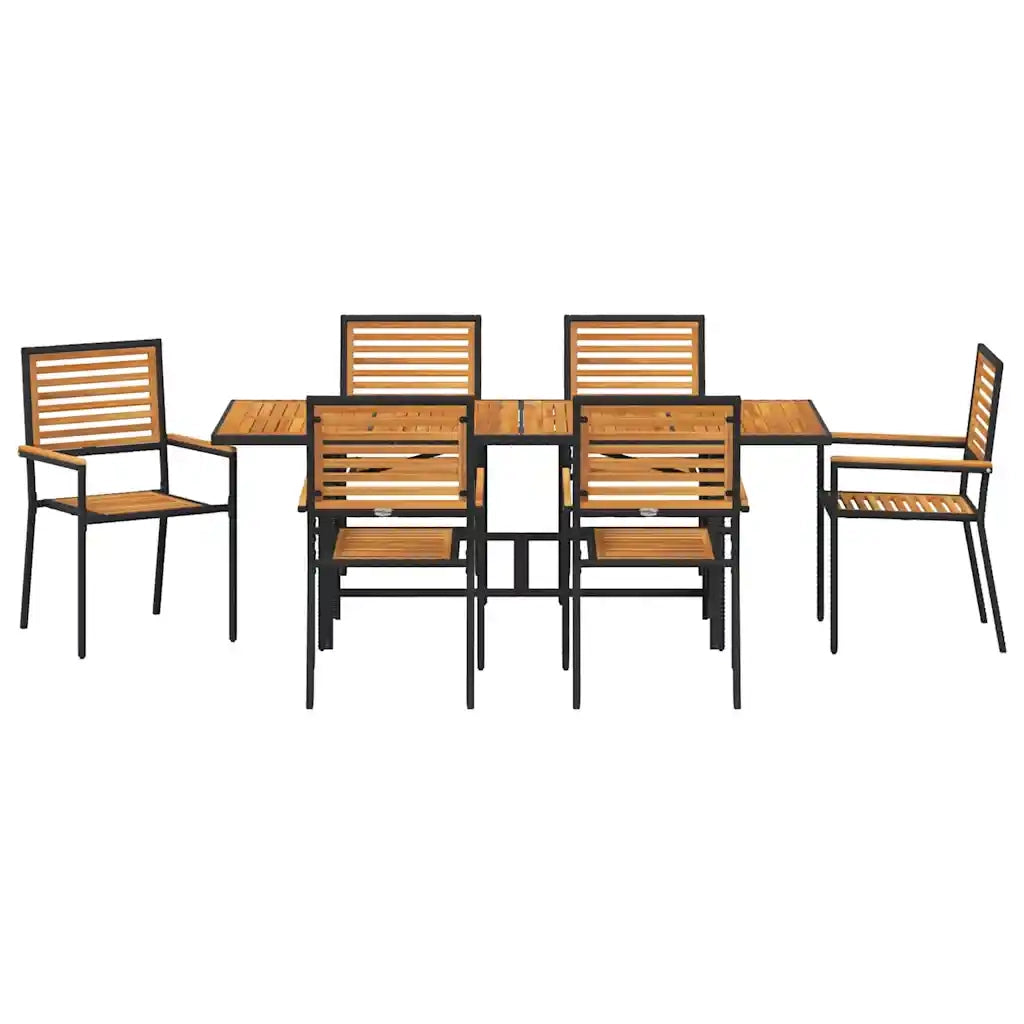 Set da Pranzo per Giardino 7 pcs Nero e Marrone polyrattan