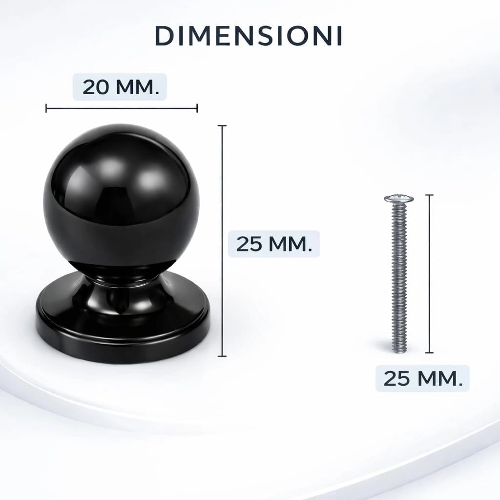 Pomolo per mobili 20x25 mm nero per cassetti e ante - confezione da 2 pezzi