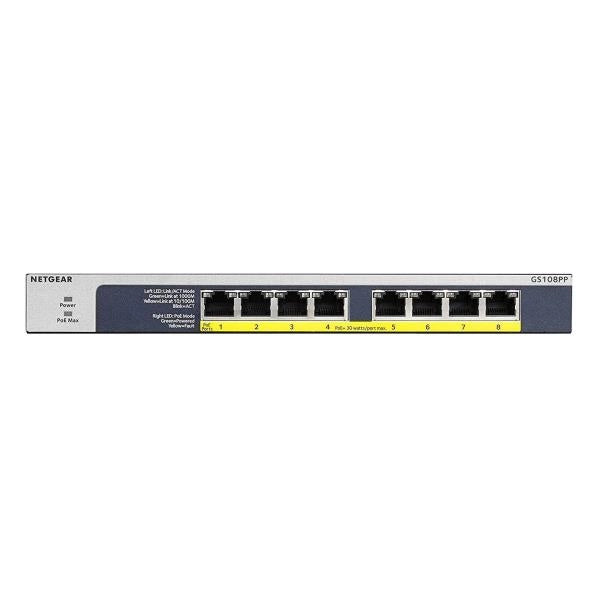 Netgear gs108pp non gestito gigabit ethernet (10/100/1000) supporto power over ethernet (poe) nero - GS108PP-100EUS