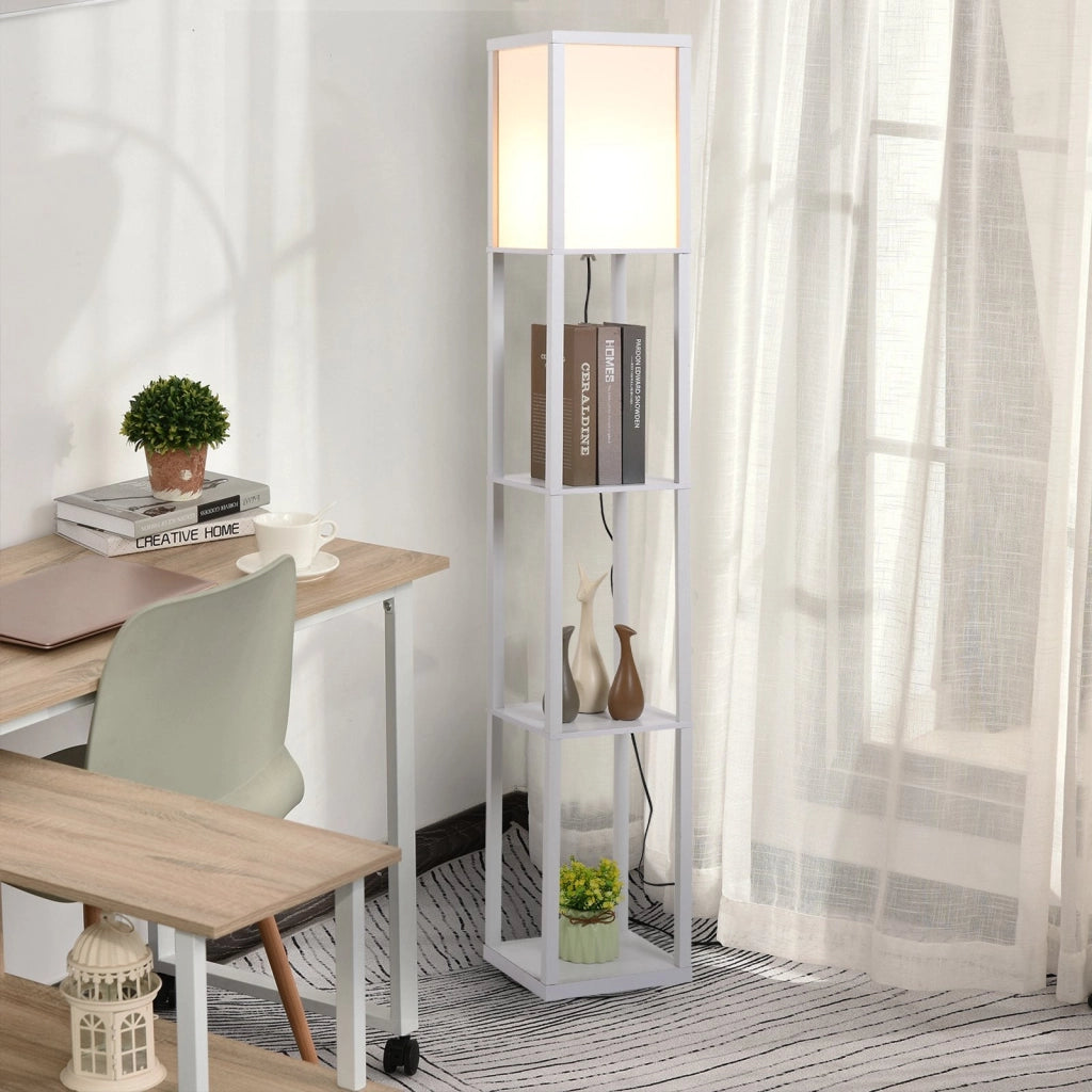 Lampada da Terra 26x26x160 cm E27 40W con Mensole in MDF Bianca