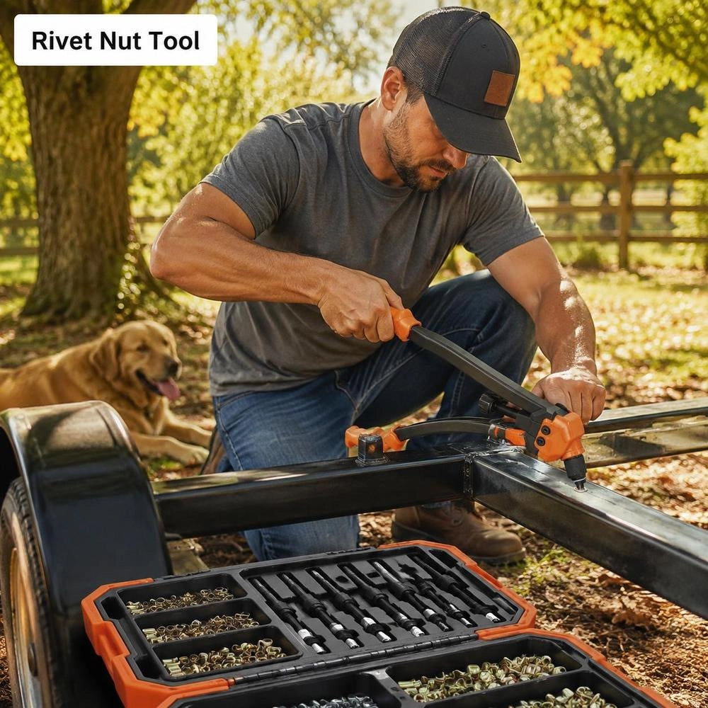 Rivet Nut Tool Set, Blind Rivet Nut Tool 410 Mm, Rivet Tool With 13 Sets Of Nuts & Mandrels, Rivet Nut Tool M3 M4 M5 M6 M8 M10 M12, Professional Hand Rivet Tool, Riveting Machine, Threaded Rivets