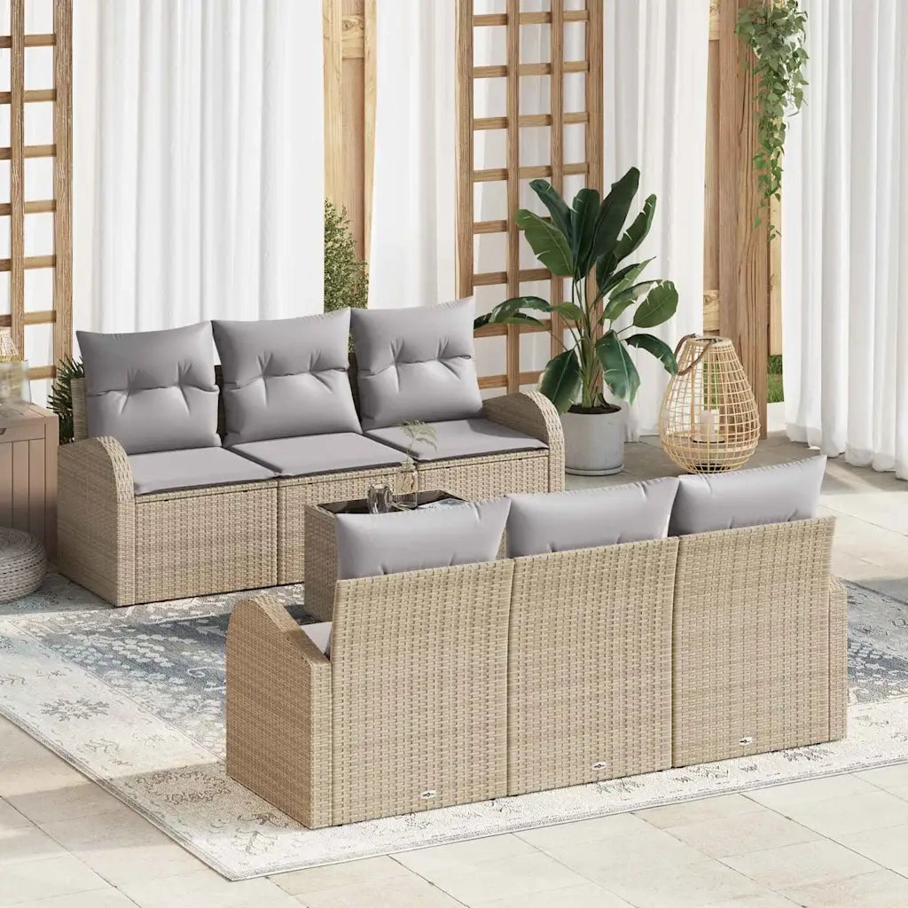Set Divano da Giardino 7 pcs Beige e grigio polyrattan