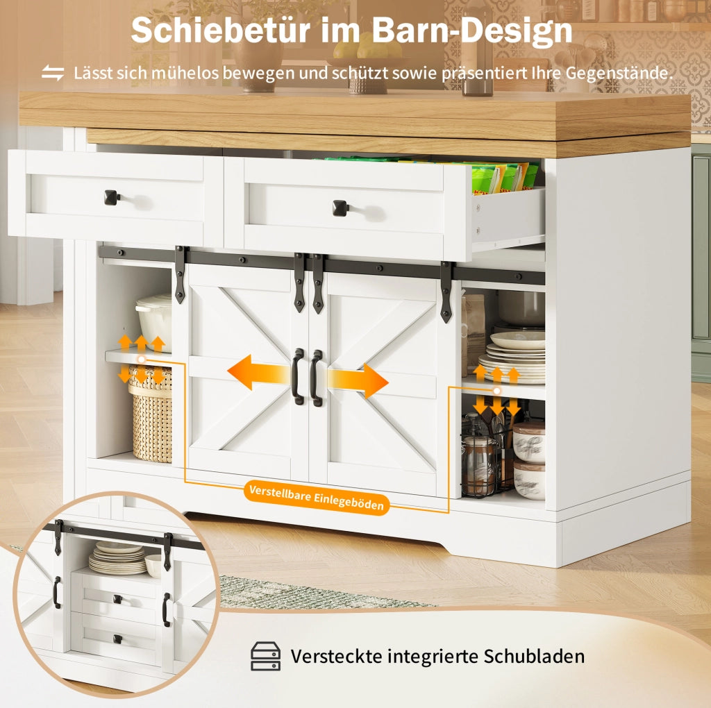 TAVOLO isola cucina 2 in 1 120-197 cm MDF bianco