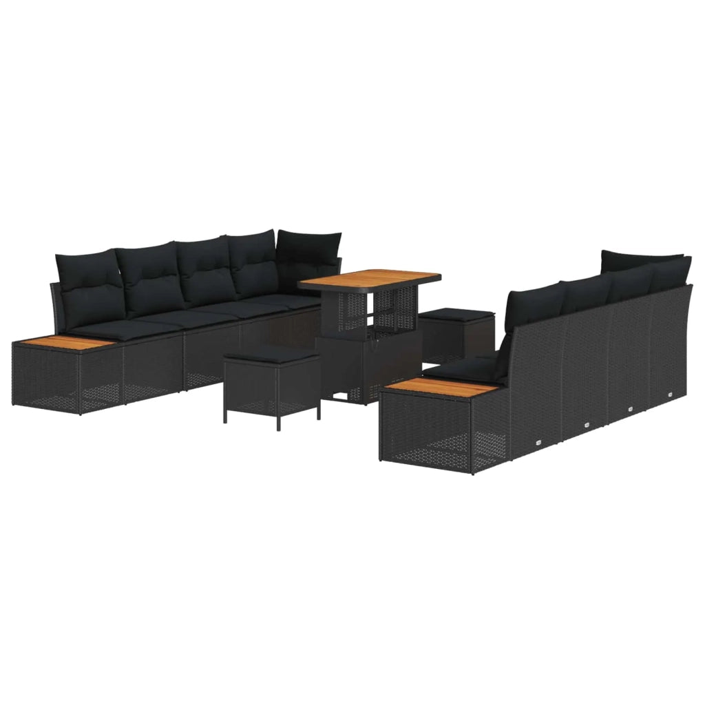 Set Divano da Giardino con cuscino 11 pcs Nero Poly Rattan