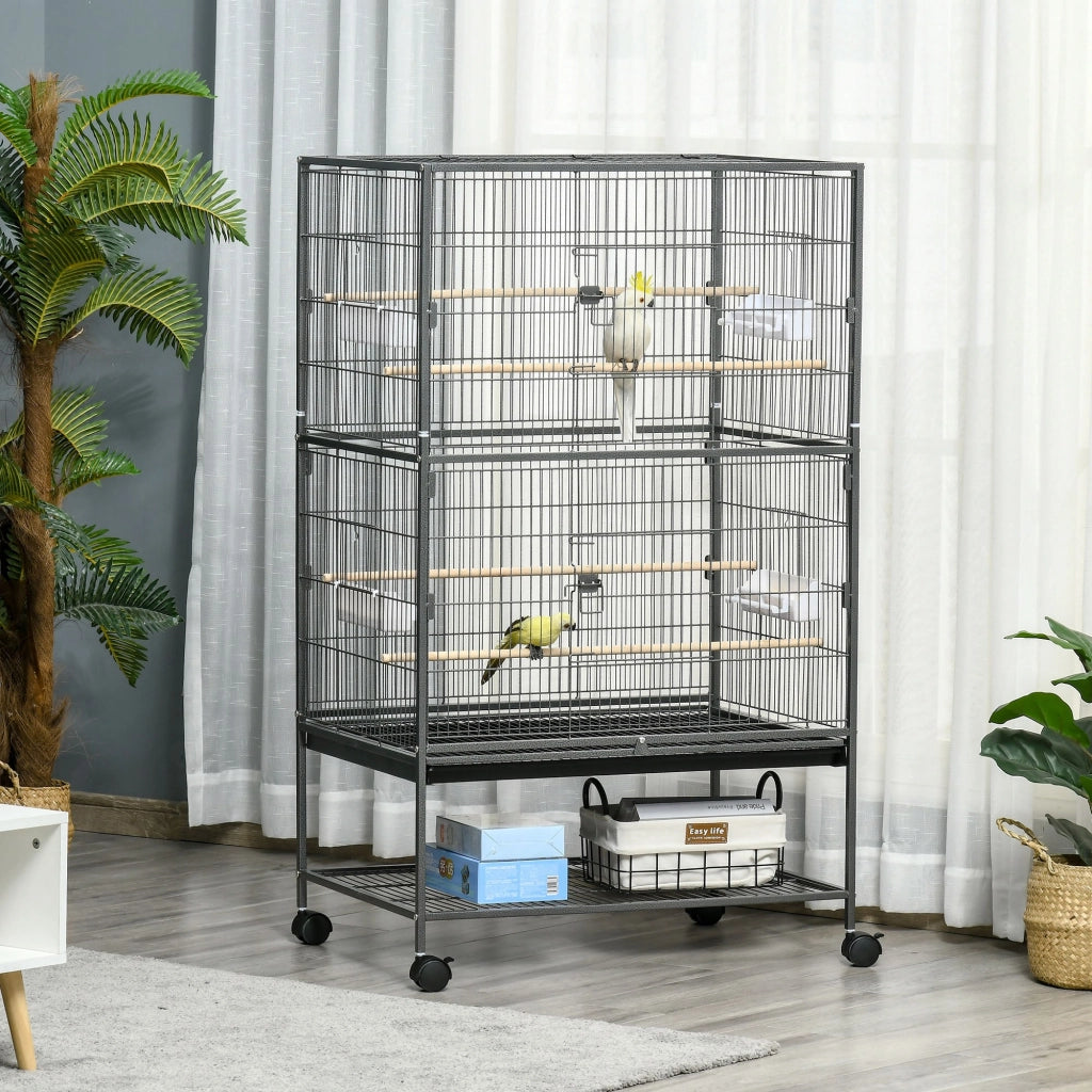 Gabbia per Uccelli in Legno con Vassoio e Ruote ¨C Minimal ¨C 78x52x132 cm