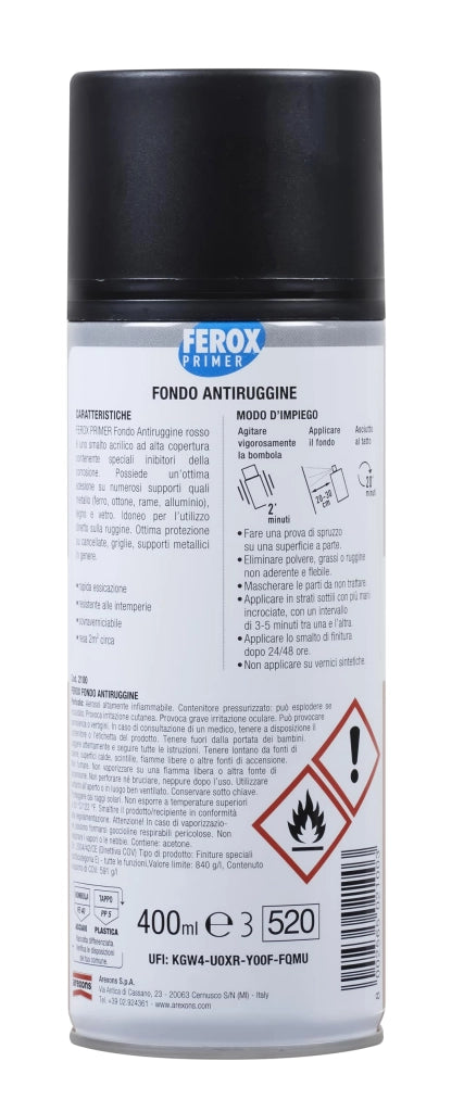 Fondo Aggrappante Spray Ferox Arexons Antiruggine Rosso 400 ml 6 Pezzi