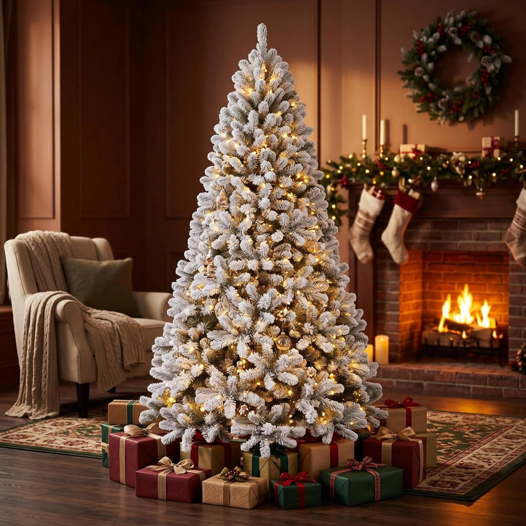 Albero di Natale Innevato 183cm con 880 Rami Folti Senza Luci e Supporto in Metallo