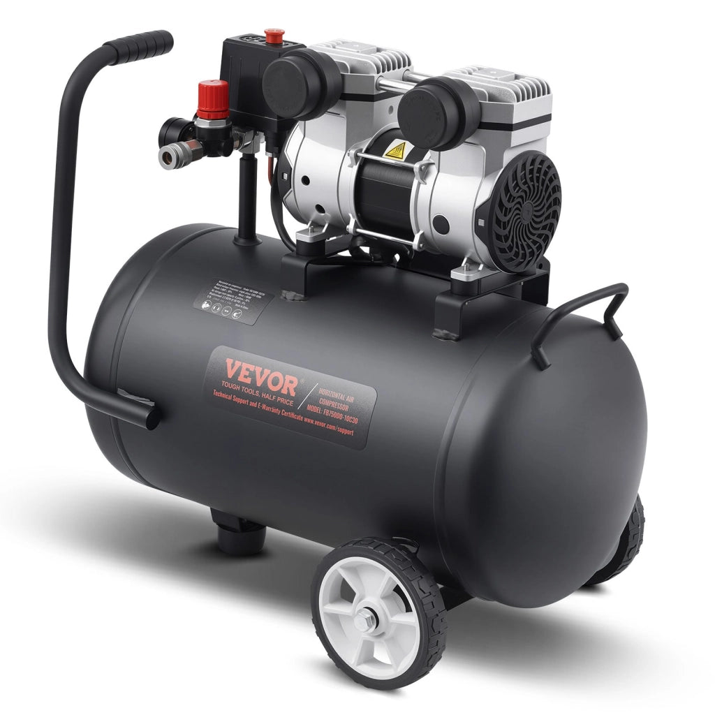 Compressore d'Aria Senza Olio 30L 650W in Acciaio Portatile e Silenzioso per Officina Bricolage Gonfiaggio Pneumatici e Fai da Te