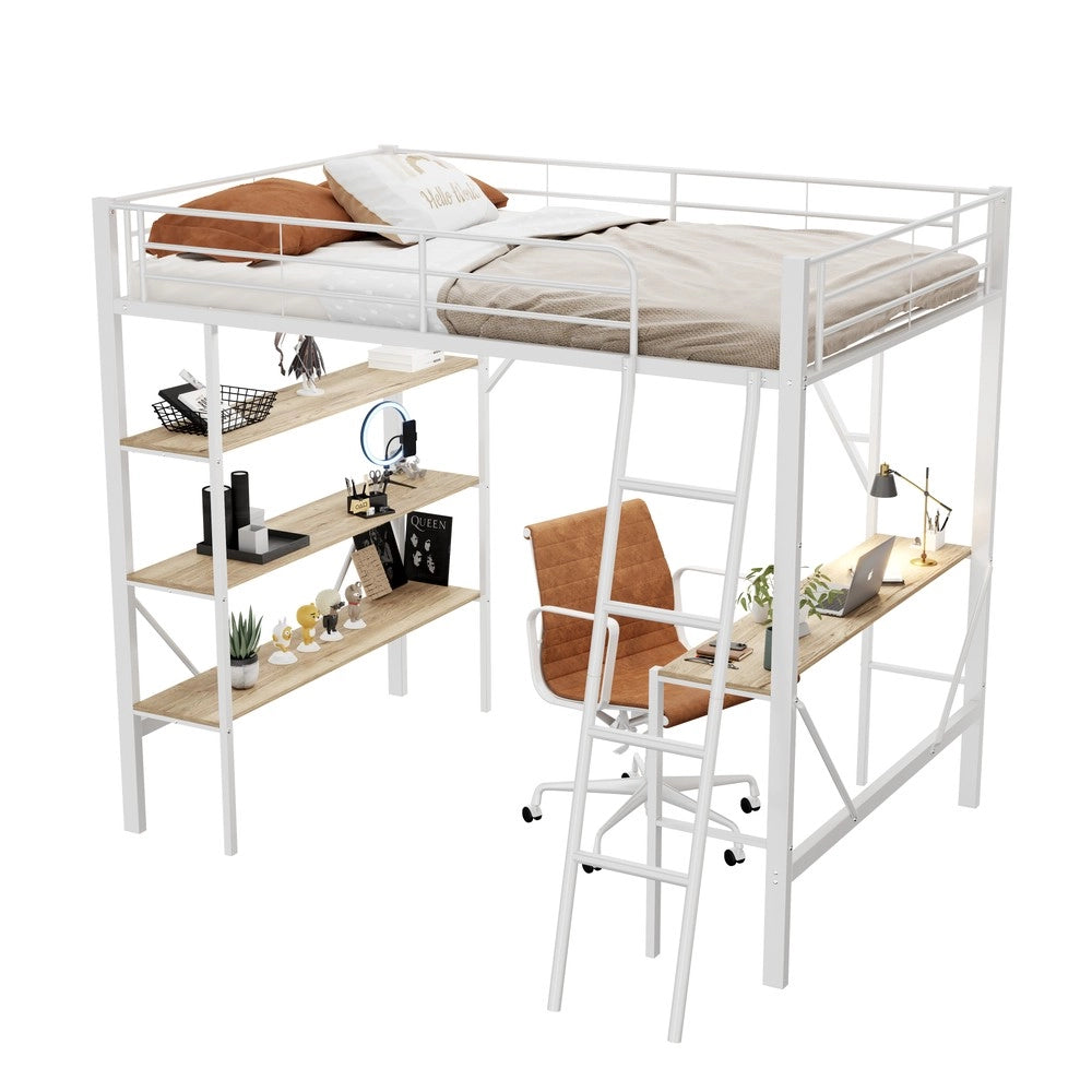 Letto a Soppalco con Scrivania ¨C MINIMAL ¨C Metallo Bianco 90x200