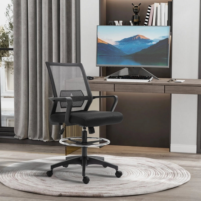 Sedia da ufficio 64x59x104-124 cm con supporto per piedi regolabile in plastica nera