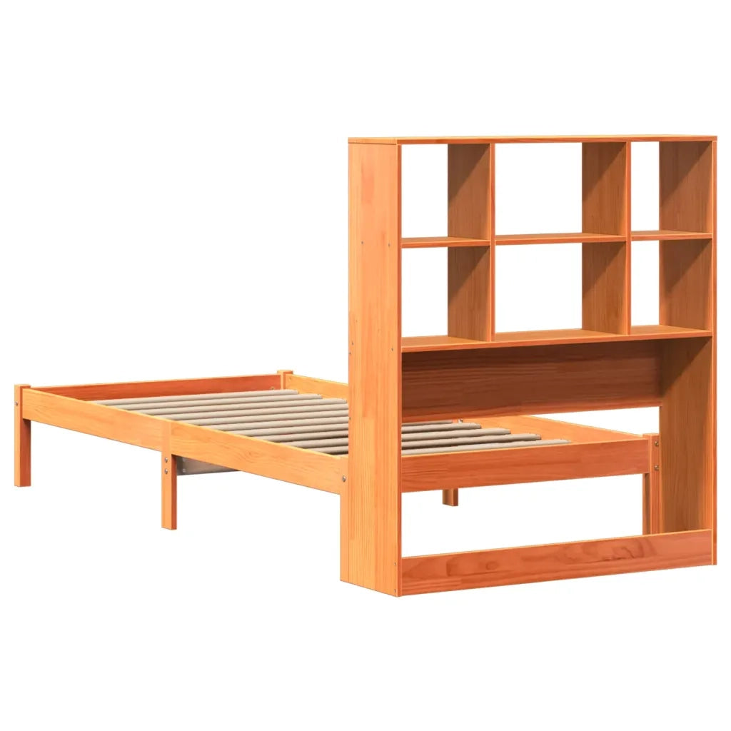 Letto Libreria senza Materasso-Struttura Letto con contenitore Marrone Cera 100x200 cm in Pino 285616