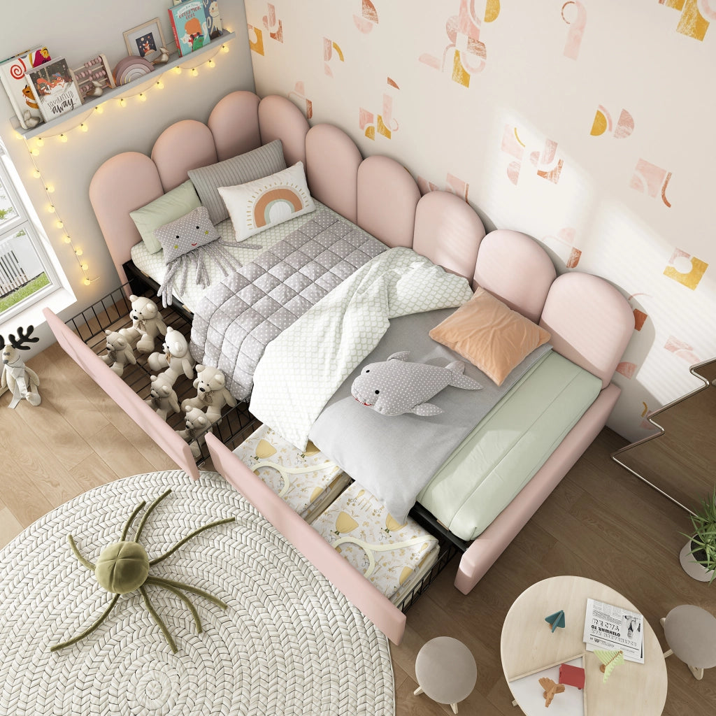 Letto singolo 90x190 cm rosa con due cassetti