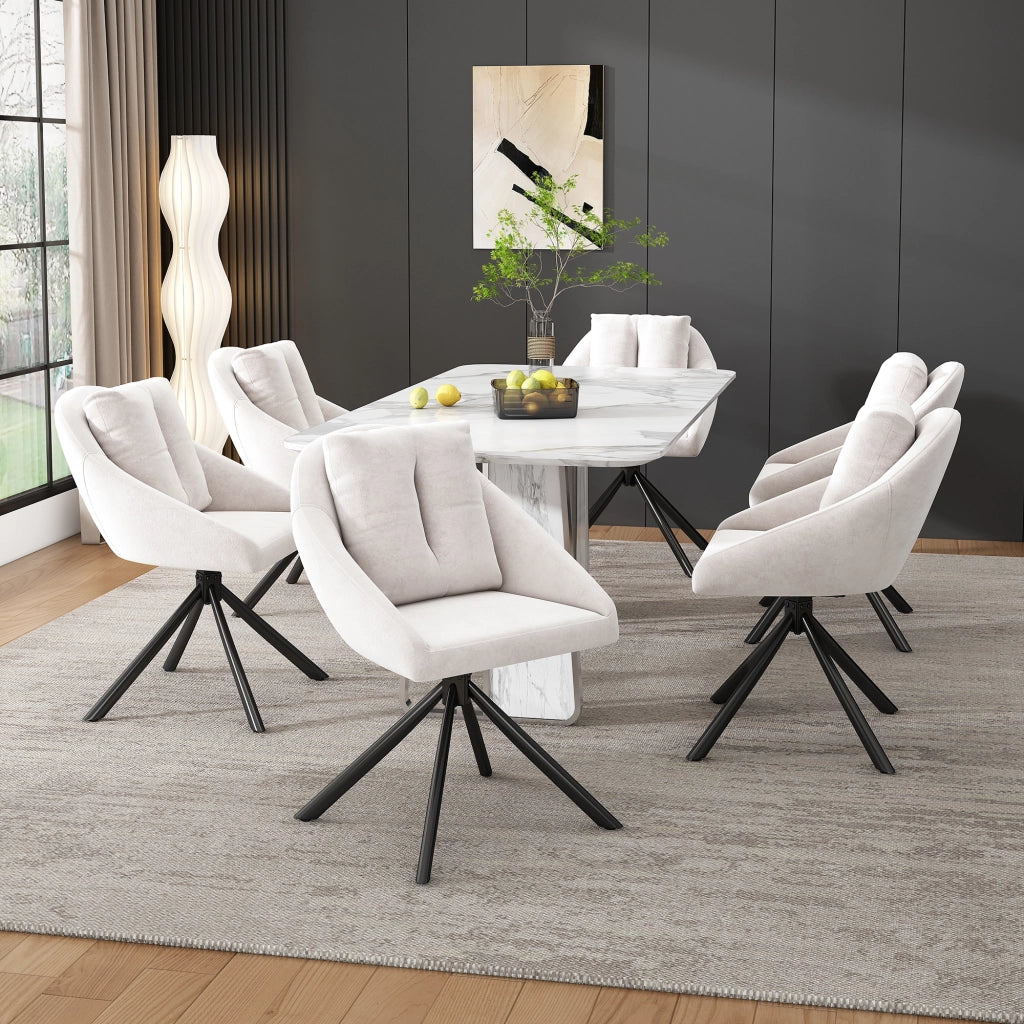 SEDIA GIREVOLE DA PRANZO BEIGE IN VELLUTO E METALLO Set 4 pezzi