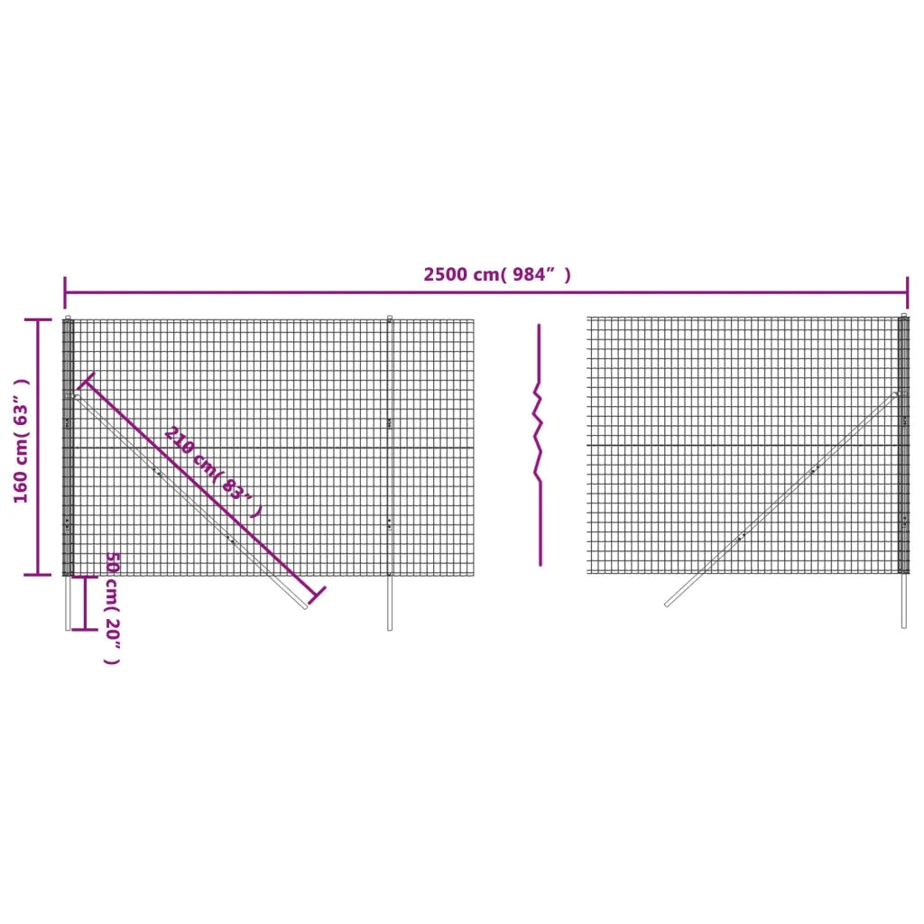Recinzione da Giardino | Recinzione Metallica Antracite 1,6x25 m in Acciaio Zincato