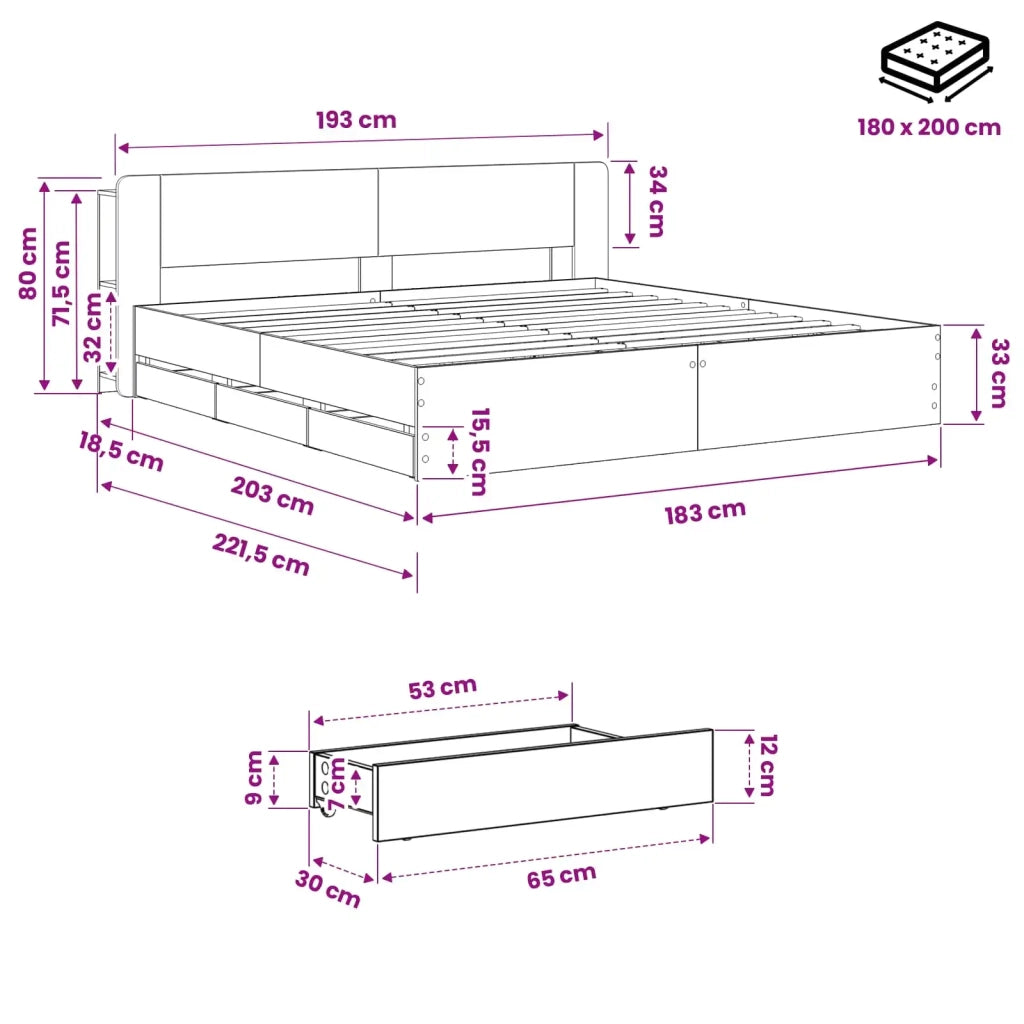 Struttura del letto con stoccaggio e testata Rovere Artigianale 3445831