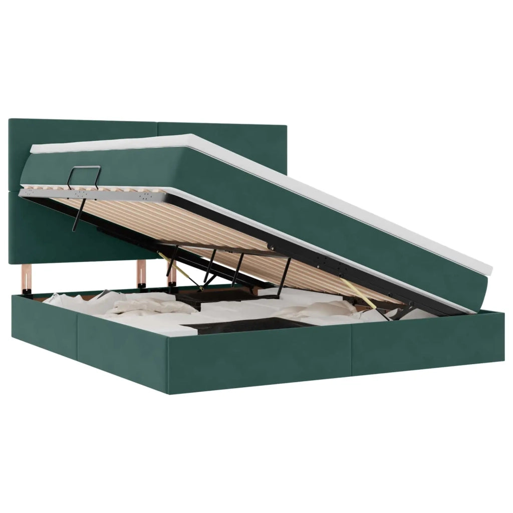 Letto con contenitore e LED Verde Scuro 180 x 200 cm Velluto